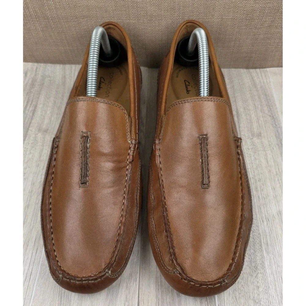 Clarks Ashmont Race Mens 9.5M Light Tan Leather Driving Moccasin Loafers Shoes